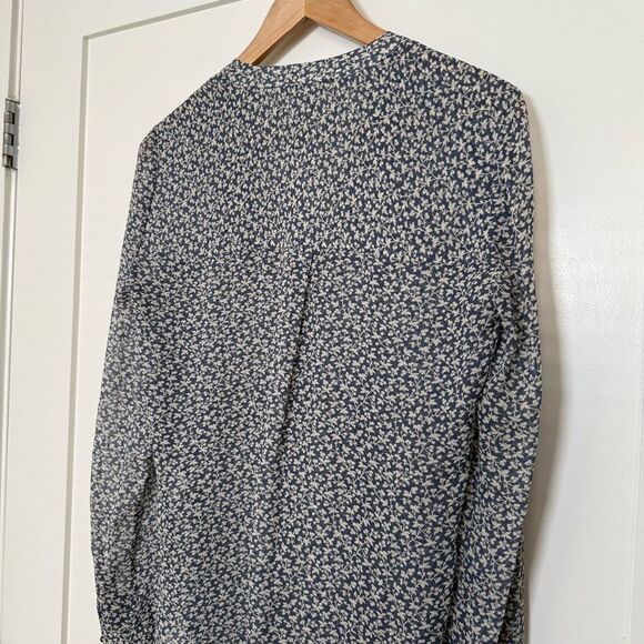 Veronica Beard Blouse Sz 4 Blue White Floral V Neck Long Sleeve Sheer Silk Boho - Picture 9 of 15